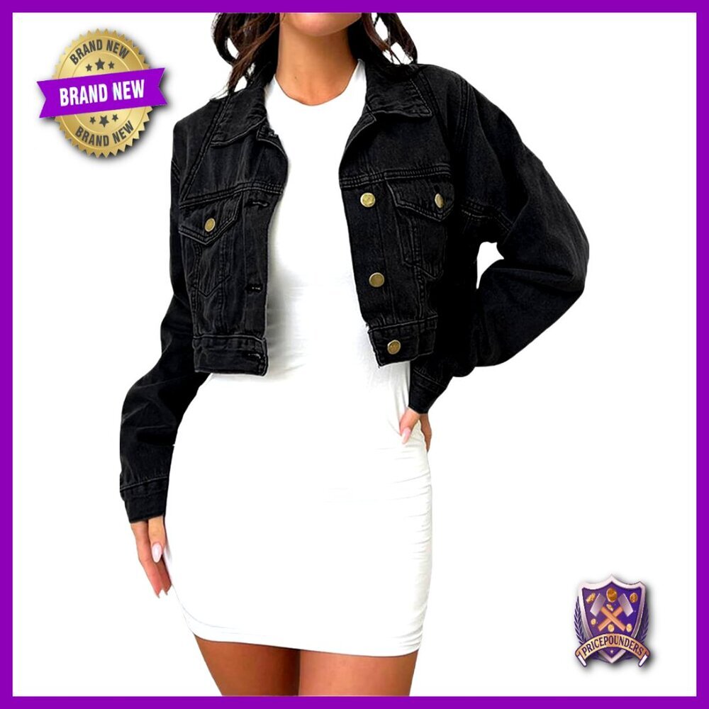 Distressed Denim Jacket Cropped Vintage Ripped Long Sleeve Button Up Chic